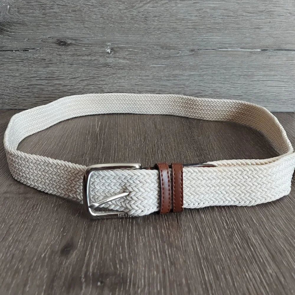 Tommy Hilfiger Cream Elastic Stretch Woven Braided Belt L 40-42